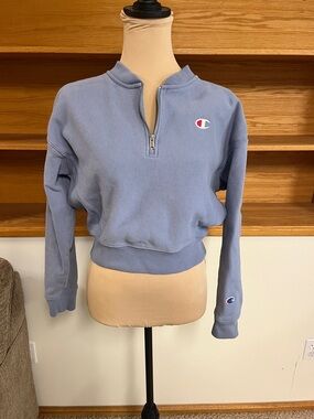 Champion Light blue Half-Zip Pullover Cropped Sweatshirt